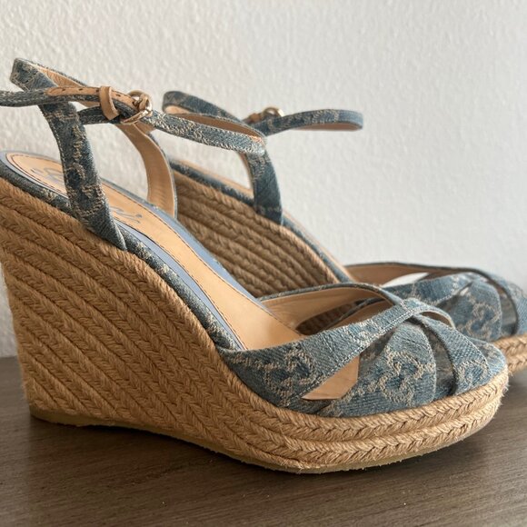 GUCCI Denim GG Espadrille Wedge Sandals – Style 291098 - Picture 1 of 12